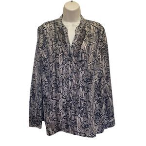 212 Collection Snakeskin Animal Print Button Down Blouse Ruffle Placket Sz XL